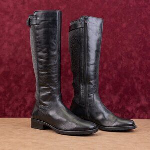 Aquatalia Women Vintage Retro 90s Black Leather Riding Buckle Knee Boots sz 8